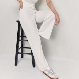 High Rise Rib Knit Wide Leg Sweatpants